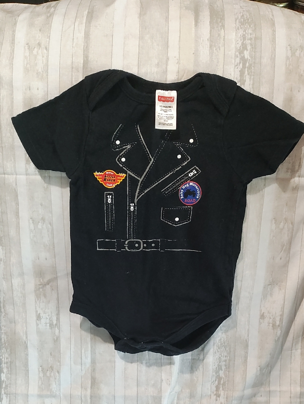 Fisher-Price Black Motorcycle Jacket Print Bodysuit